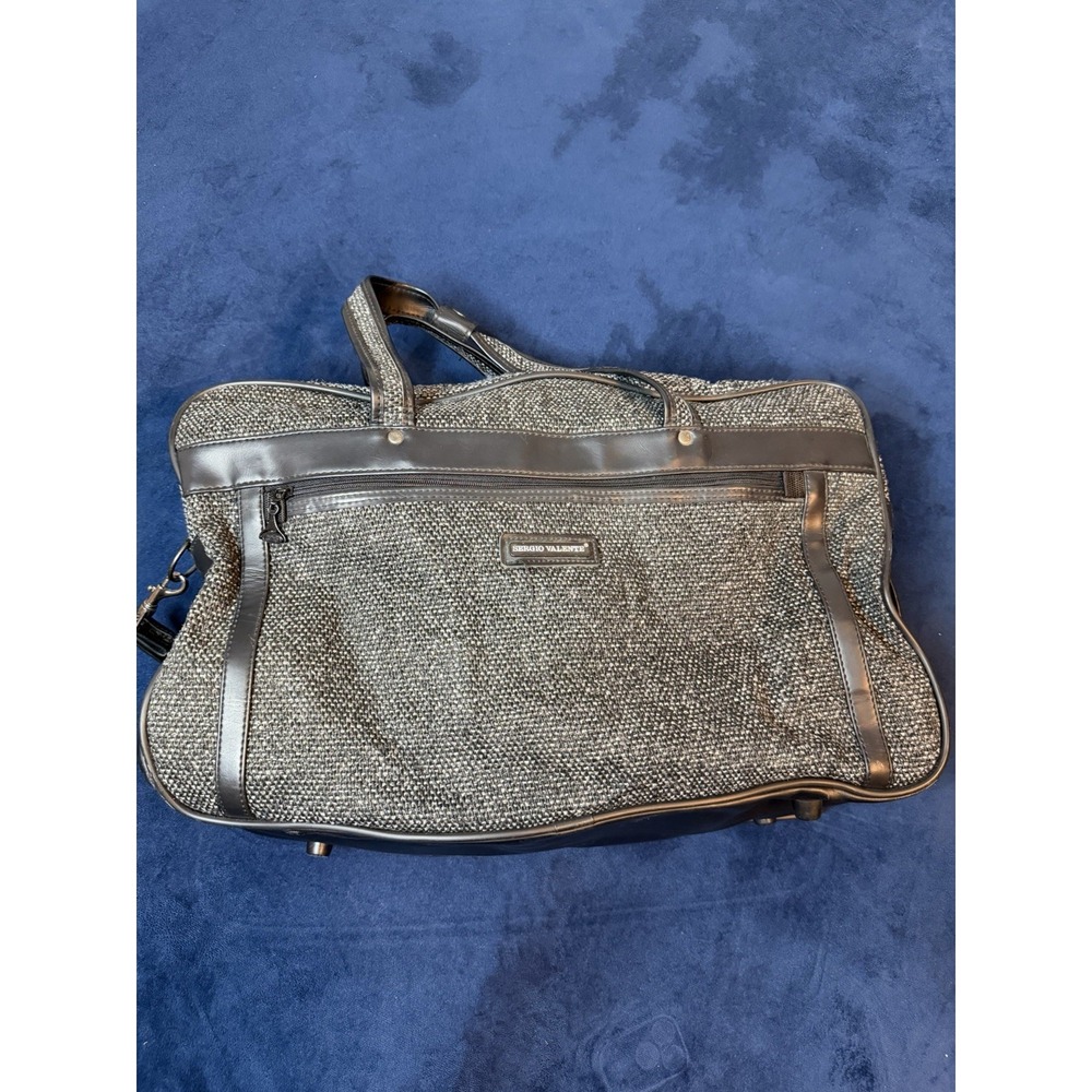Vintage Sergio Valente Grey Leather Tweed Duffel Bag Travel Weekend Carry On